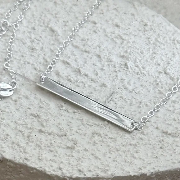 925 Sterling Silver Polished Bar Necklace! NEW! - Picture 2 of 6